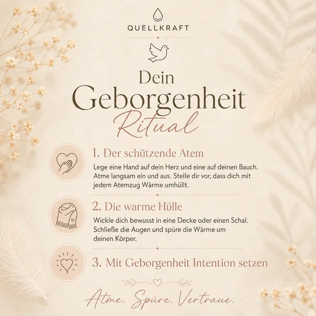 Original-Ritualkarte für Geborgenheit; dieselben Kartenimpulse stehen auch als Text darunter